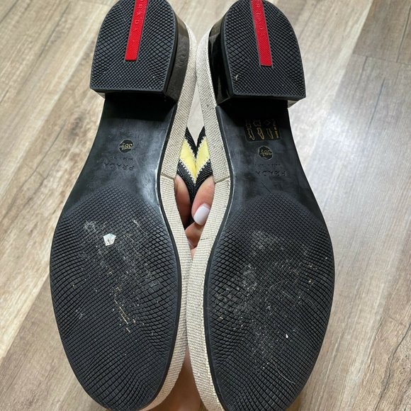 Prada Womens Yellow White Slip On Block Heel Flip Flop Sandal Size US 8 EUR 38.5 - Picture 6 of 6